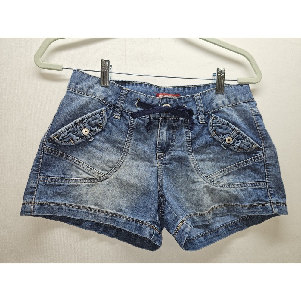 VTG Y2K Unionbay low rise Shorts Sz 3 Blue Denim Jean Flap Pockets Stretch